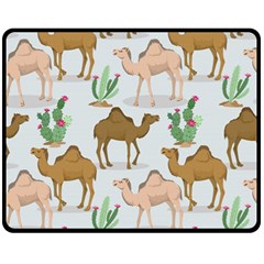 Camels-cactus-desert-pattern Double Sided Fleece Blanket (medium)  by Jancukart