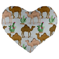 Camels-cactus-desert-pattern Large 19  Premium Flano Heart Shape Cushions