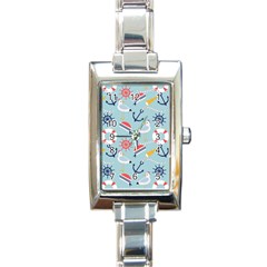 Nautical-marine-symbols-seamless-pattern Rectangle Italian Charm Watch