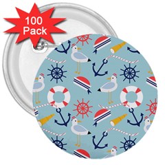 Nautical-marine-symbols-seamless-pattern 3  Buttons (100 Pack) 