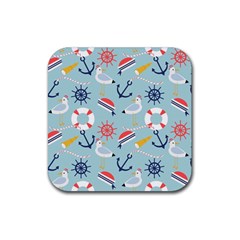 Nautical-marine-symbols-seamless-pattern Rubber Coaster (square)