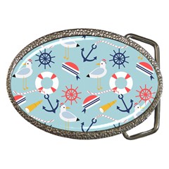 Nautical-marine-symbols-seamless-pattern Belt Buckles