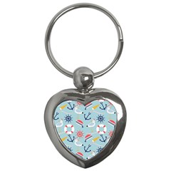 Nautical-marine-symbols-seamless-pattern Key Chain (heart)