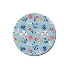 Nautical-marine-symbols-seamless-pattern Rubber Round Coaster (4 Pack)