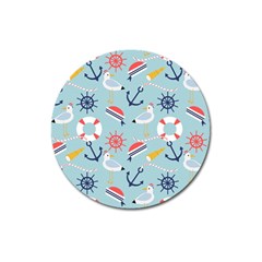 Nautical-marine-symbols-seamless-pattern Magnet 3  (round)