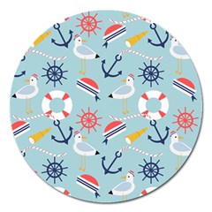 Nautical-marine-symbols-seamless-pattern Magnet 5  (round)