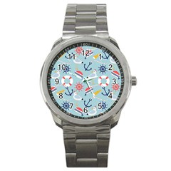 Nautical-marine-symbols-seamless-pattern Sport Metal Watch