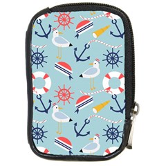 Nautical-marine-symbols-seamless-pattern Compact Camera Leather Case