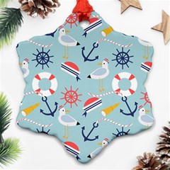 Nautical-marine-symbols-seamless-pattern Snowflake Ornament (two Sides)