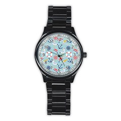 Nautical-marine-symbols-seamless-pattern Stainless Steel Round Watch