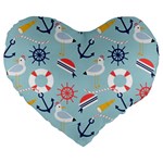 Nautical-marine-symbols-seamless-pattern Large 19  Premium Flano Heart Shape Cushions Front