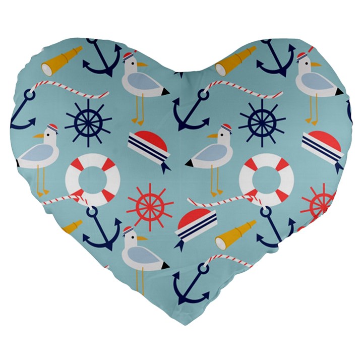 Nautical-marine-symbols-seamless-pattern Large 19  Premium Flano Heart Shape Cushions