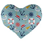 Nautical-marine-symbols-seamless-pattern Large 19  Premium Flano Heart Shape Cushions Back