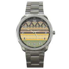 Seamless-pattern-egyptian-ornament-with-lotus-flower Sport Metal Watch