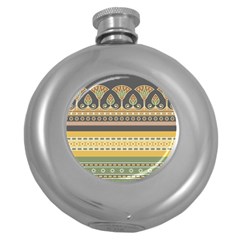 Seamless-pattern-egyptian-ornament-with-lotus-flower Round Hip Flask (5 Oz) by Jancukart