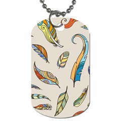 Vector-boho-doodle-feathers-seamless-pattern-illustration Dog Tag (one Side) by Jancukart