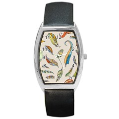 Vector-boho-doodle-feathers-seamless-pattern-illustration Barrel Style Metal Watch