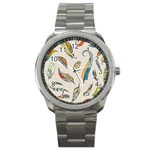 Vector-boho-doodle-feathers-seamless-pattern-illustration Sport Metal Watch Front