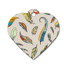 Vector-boho-doodle-feathers-seamless-pattern-illustration Dog Tag Heart (two Sides) by Jancukart