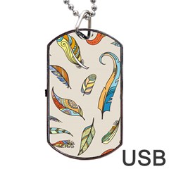 Vector-boho-doodle-feathers-seamless-pattern-illustration Dog Tag Usb Flash (two Sides)