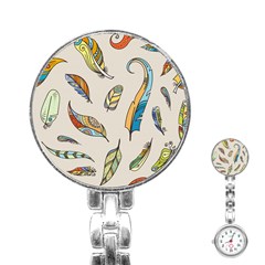 Vector-boho-doodle-feathers-seamless-pattern-illustration Stainless Steel Nurses Watch