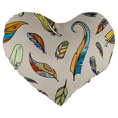 Vector-boho-doodle-feathers-seamless-pattern-illustration Large 19  Premium Flano Heart Shape Cushions