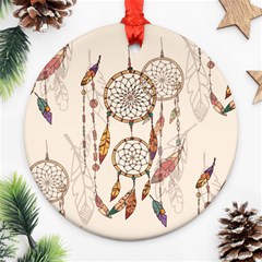 Coloured-dreamcatcher-background Round Ornament (two Sides)