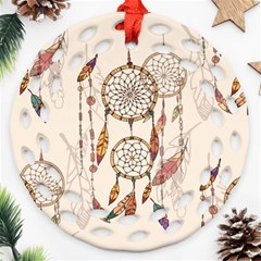 Coloured-dreamcatcher-background Round Filigree Ornament (two Sides)