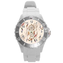 Coloured-dreamcatcher-background Round Plastic Sport Watch (l)