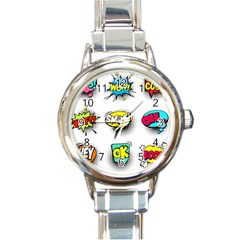 Set-colorful-comic-speech-bubbles Round Italian Charm Watch