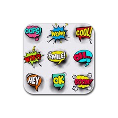 Set-colorful-comic-speech-bubbles Rubber Coaster (square)