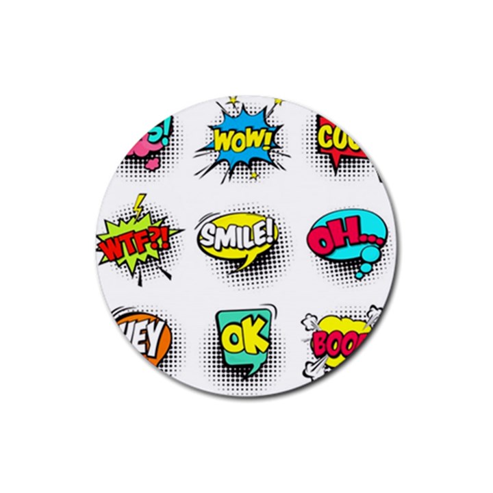 Set-colorful-comic-speech-bubbles Rubber Coaster (Round)