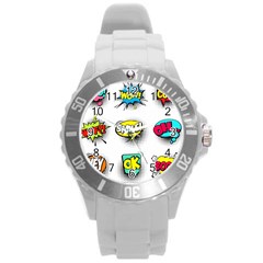 Set-colorful-comic-speech-bubbles Round Plastic Sport Watch (l) by Jancukart