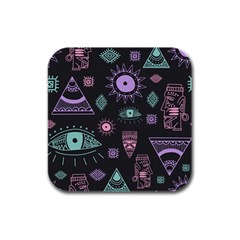 Vintage-seamless-pattern-with-tribal-art-african-style-drawing Rubber Square Coaster (4 Pack)