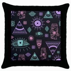 Vintage-seamless-pattern-with-tribal-art-african-style-drawing Throw Pillow Case (black)