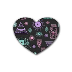 Vintage-seamless-pattern-with-tribal-art-african-style-drawing Rubber Heart Coaster (4 Pack)