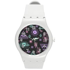 Vintage-seamless-pattern-with-tribal-art-african-style-drawing Round Plastic Sport Watch (m) by Jancukart