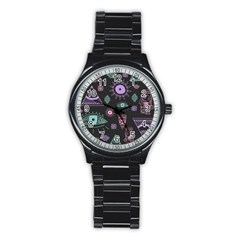 Vintage-seamless-pattern-with-tribal-art-african-style-drawing Stainless Steel Round Watch