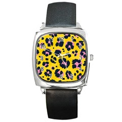 Leopard-print-seamless-pattern Square Metal Watch