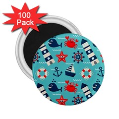 Seamless-pattern-nautical-icons-cartoon-style 2 25  Magnets (100 Pack) 