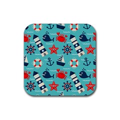 Seamless-pattern-nautical-icons-cartoon-style Rubber Coaster (square)