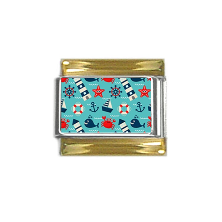 Seamless-pattern-nautical-icons-cartoon-style Gold Trim Italian Charm (9mm)