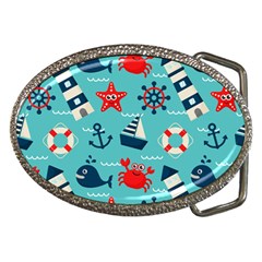 Seamless-pattern-nautical-icons-cartoon-style Belt Buckles