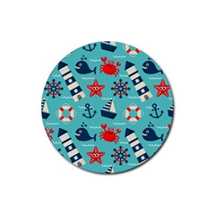 Seamless-pattern-nautical-icons-cartoon-style Rubber Coaster (round)