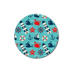 Seamless-pattern-nautical-icons-cartoon-style Magnet 3  (round) by Jancukart