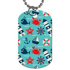 Seamless-pattern-nautical-icons-cartoon-style Dog Tag (two Sides) by Jancukart