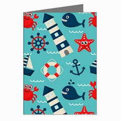 Seamless-pattern-nautical-icons-cartoon-style Greeting Cards (pkg Of 8)