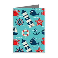 Seamless-pattern-nautical-icons-cartoon-style Mini Greeting Card