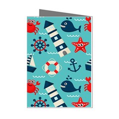 Seamless-pattern-nautical-icons-cartoon-style Mini Greeting Cards (pkg Of 8)