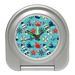 Seamless-pattern-nautical-icons-cartoon-style Travel Alarm Clock